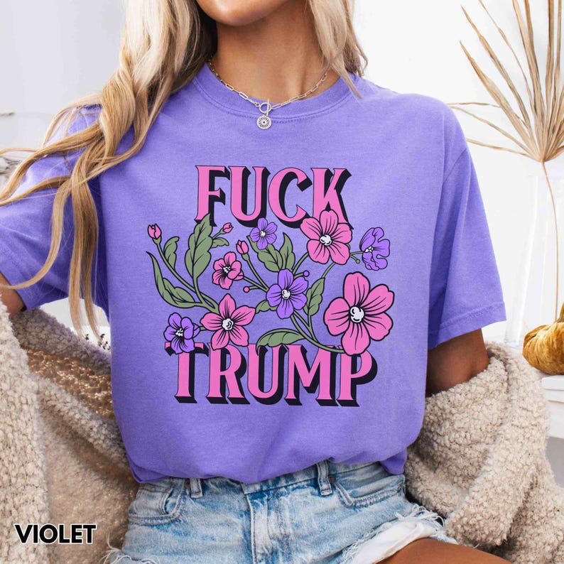 Floral Fuck Trump Shirt, Subtle Anti Trump Shirt, Anti Elon Musk, Fuck Donald Trump FDT T-Shirt, Floral Feminist Tee, Funny Feminist Gift immagine 2
