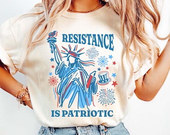 Camiseta con colores cómodos "Resistencia es patriótica", camiseta "Resistir", camiseta sin mangas del 4 de julio, camiseta sutil anti-Trump, camiseta FDT, camiseta anti-oligarquía, regalo