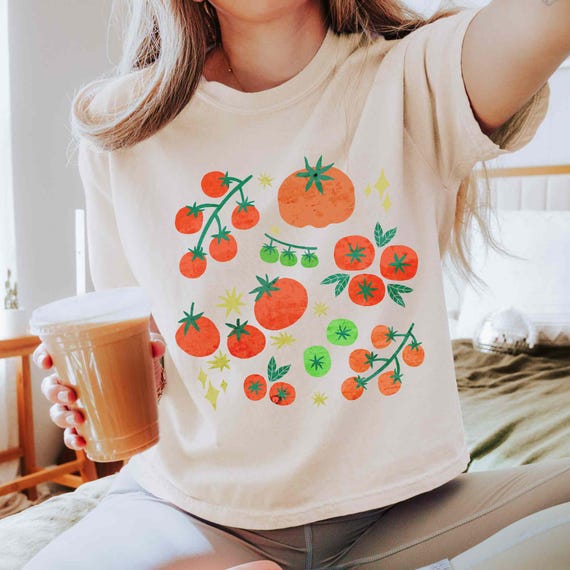Tomato Shirt Boxy Tee, Comfort Colors Fruit Shirt, Botanical Shirt, Cottagecore Farmer's Market Shirt, Garden Shirt Vegetable Shirt Crop Top