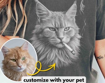 Custom Pet Photo with Cigarette Shirt, Comfort Colors Cat Meme Tshirt, Dog with Cigarette Shirt, Funny Personalized Pet Gift  For Cat Dad