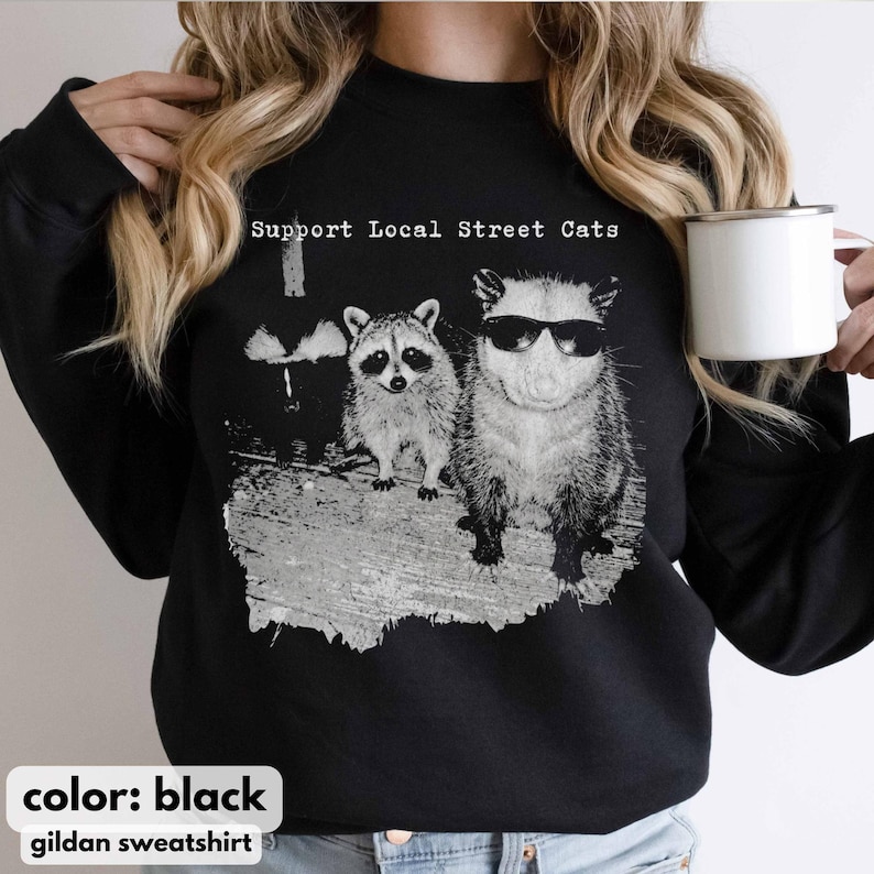 Support Local Street Cats Shirt, Funny Raccoon Skunk Possum T-Shirt, Retro Animal Lover Meme Tee, Vintage Style Comfort Colors T-Shirt image 3