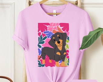 Botanical Dachshund Shirt, Cute Dachshund T-shirt for Doxie Mom, Dachshund Lover Floral Tshirt Gift for Mothers Day, Cottagecore Dog Tee