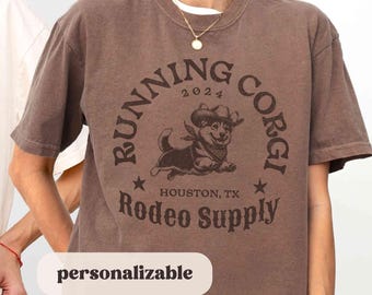 Custom Cowboy Corgi Shirt, Western Corgi T-Shirt, Tricolor Corgi Gifts, Rodeo Dog, Comfort Colors Tee, Corgi Mom Gift, Personalized Corgi