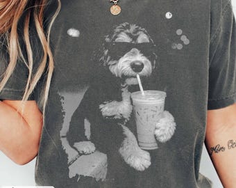 Comfort Colors Bernedoodle Drinking Iced Coffee Shirt, Vintage Dog Sweatshirt, Bernedoodle Shirt, Dog Dad Unisex, Dog Lover Shirt Gift