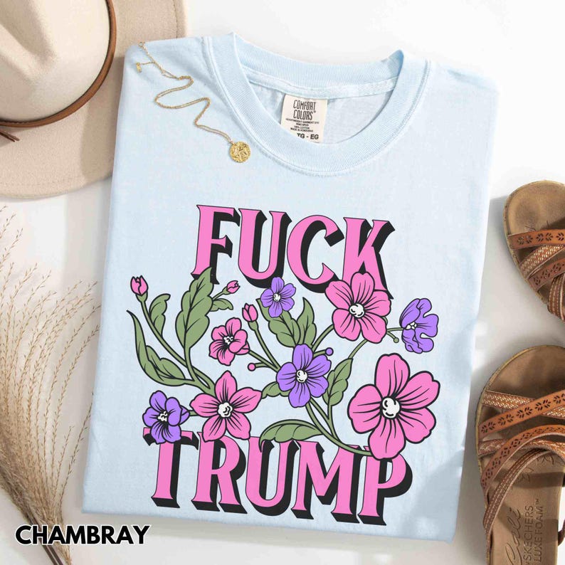 Floral Fuck Trump Shirt, Subtle Anti Trump Shirt, Anti Elon Musk, Fuck Donald Trump FDT T-Shirt, Floral Feminist Tee, Funny Feminist Gift immagine 5