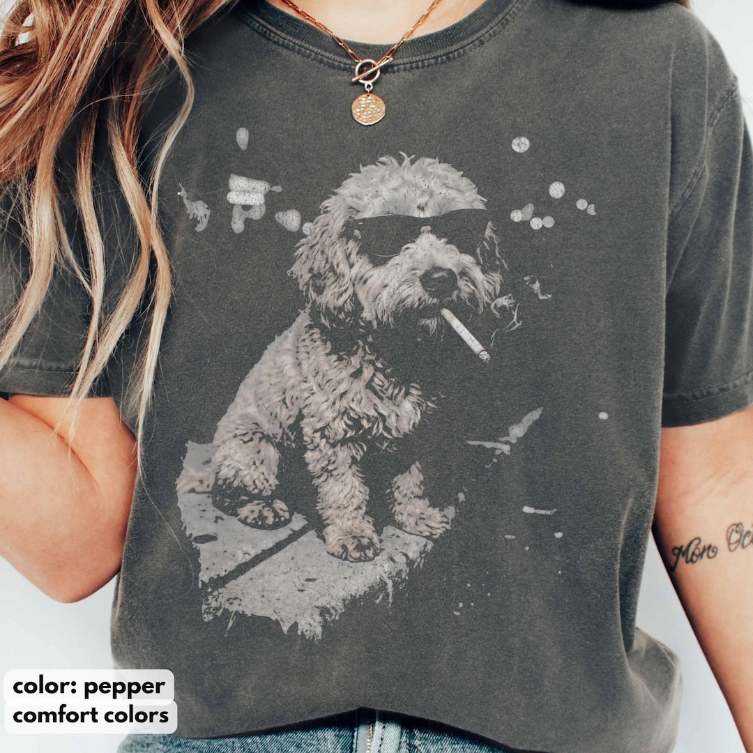 Comfort Colors Goldendoodle Shirt, Funny Dog Smoking Cigarette T-shirt, Vintage Dog Shirt,