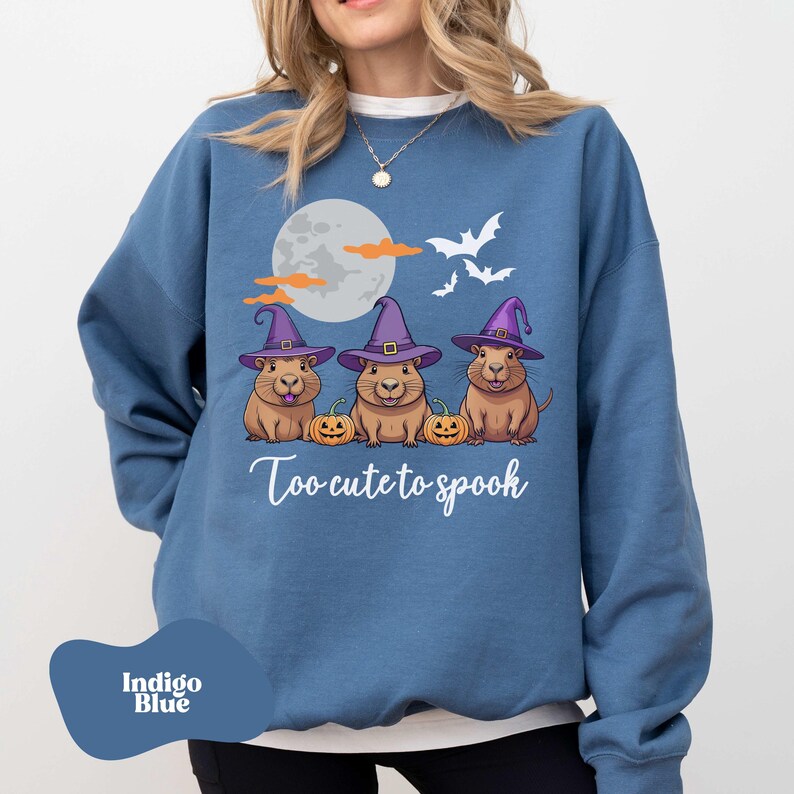 Capybara Halloween Sweatshirt, Capybara Gift, Halloween Capybara Shirt, Rodent Sweatshirt, Spooky Capybara Crewneck, Cute Capybara Shirt afbeelding 7