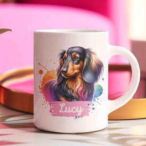 Personalized Dachshund Mug, Custom Dachshund Gifts, Long-Haired Dachshund Mom Gift, Weiner Dog Mug, Dog Mug with Name, Mini Doxie Coffee Mug