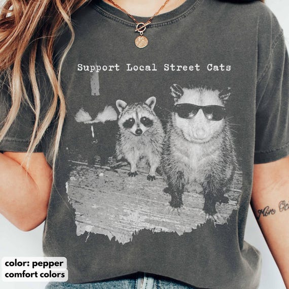 Support Local Street Cats Shirt, Funny Raccoon Skunk Possum T-Shirt, Retro Animal Lover Meme Tee, Vintage Style Comfort Colors T-Shirt