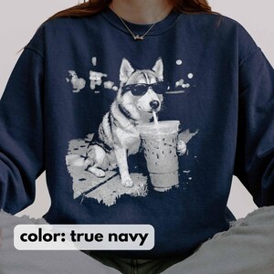 Comfort Colors Husky Shirt, Funny Dog Drinking Iced Coffee T-shirt, Vintage Dog Shirt, Dog Dad Unisex Tee, Husky Lover Shirt Gift image 6