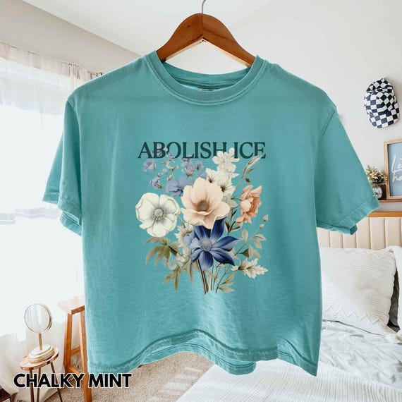 Abolish ICE Cropped Boxy Tee Comfort Colors Shirt, Pro Immigration Fuck Trump FDT Shirt, Boho Floral Resist Shirt, Fuck ICE Anti Fascism Tee