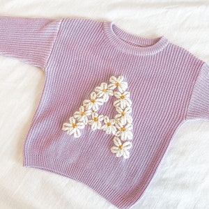 Custom initial Floral Print Hand Embroidered Knit Sweater Baby and Toddler No greenery