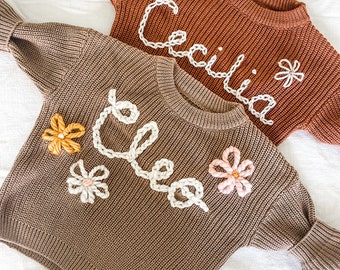 Hand Embroidered Sweater, Baby/Toddler sweater, Personalized name sweater, baby name sweater, milestone sweater