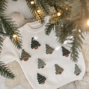 Christmas Sweater | Christmas Tree Print | Hand Embroidered Knit Sweater | Baby and Toddler