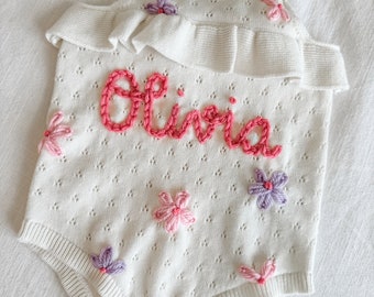 Baby Name Sweater | Personalized | Hand Embroidered Knit Sweater | Baby and Toddler