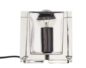Vintage glazen ijsblokjeslamp – minimalistisch sculpturaal accentlicht