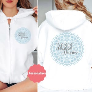 Custom Mrs Sweatshirt, Mrs Last Name Zip Up Hoodie, Personalized Bride Gift, Honeymoon Sweatshirt, Bride Zip Up, Wedding Hoodie, engagement