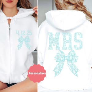 Custom Mrs Sweatshirt, Mrs Last Name Zip Up Hoodie, Personalized Bride Gift, Honeymoon Sweatshirt, Bride Zip Up, Wedding Hoodie, engagement
