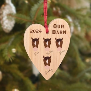 Personalized Horse Farm Christmas Ornament, Rustic Wood Ornament, 2024 Family Ornament, Horse Lover Gift, Custom Horse Ornament