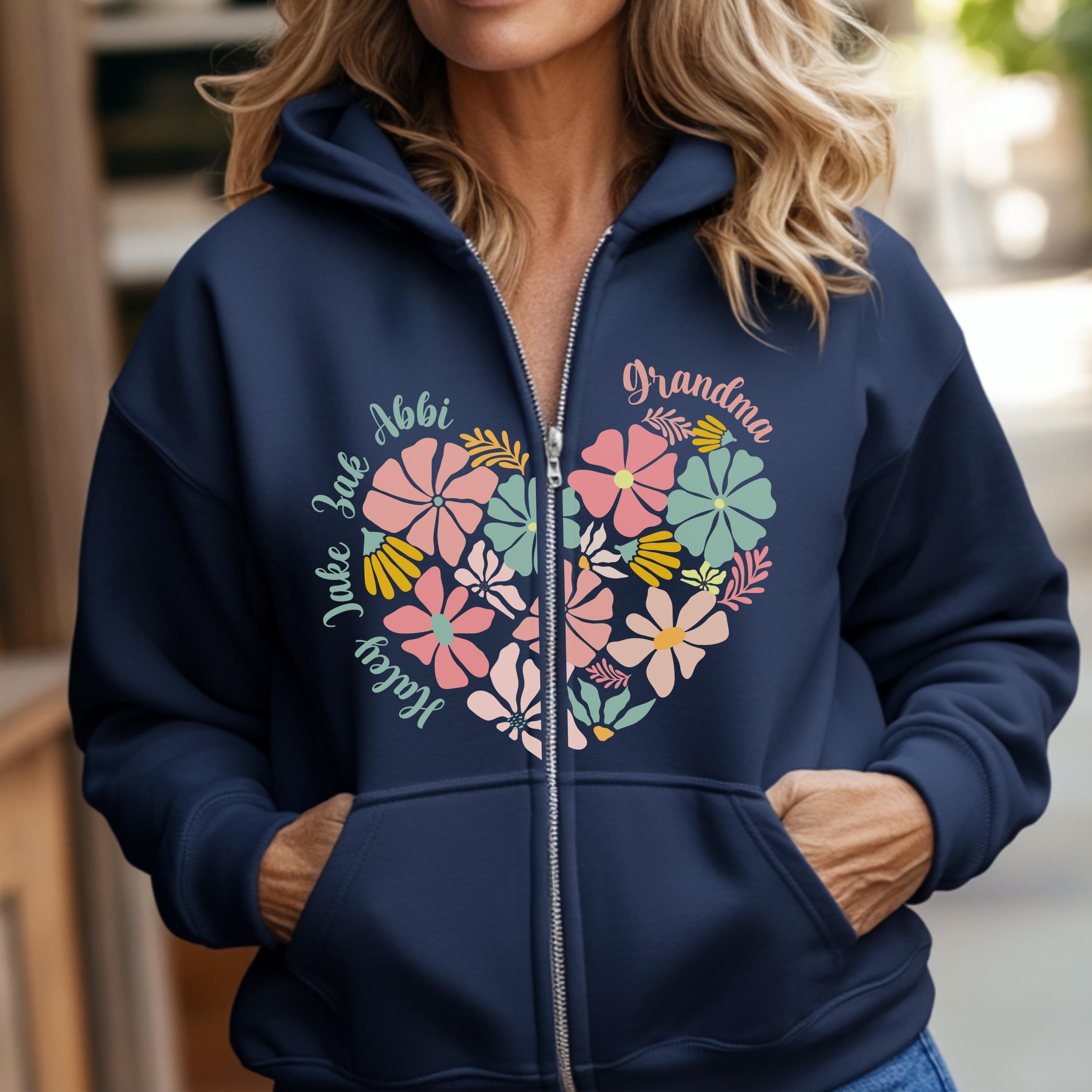 Embroidered Flower Zip Hoodie - Etsy