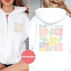 Personalized Bridal Party Zip Up Hooded Sweatshirt, Bride Zip Up, Bride Hoodie, Bridal Party Jacket, Wedding Hoodie, Bridesmaid Hoodie