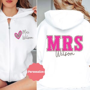 Custom Mrs Sweatshirt, Mrs Last Name Zip Up Hoodie, Personalized Bride Gift, Honeymoon Sweatshirt, Bride Zip Up, Wedding Hoodie, engagement