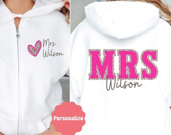 Custom Mrs Sweatshirt, Mrs Last Name Zip Up Hoodie, Personalized Bride Gift, Honeymoon Sweatshirt, Bride Zip Up, Wedding Hoodie, engagement