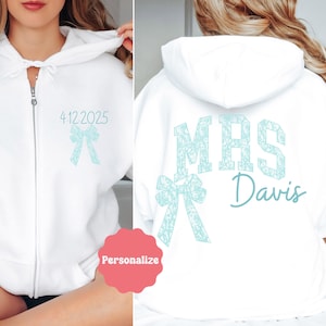 Custom Mrs Sweatshirt, Mrs Last Name Zip Up Hoodie, Personalized Bride Gift, Honeymoon Sweatshirt, Bride Zip Up, Wedding Hoodie, engagement