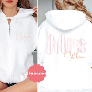 Custom Mrs Sweatshirt, Mrs Last Name Zip Up Hoodie, Personalized Bride Gift, Honeymoon Sweatshirt, Bride Zip Up, Wedding Hoodie, engagement
