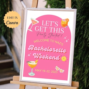 Editable Bachelorette Party Welcome Sign Template l Bachelorette Decorations l Modern Welcome sign l Pink and Yellow l Instant Download