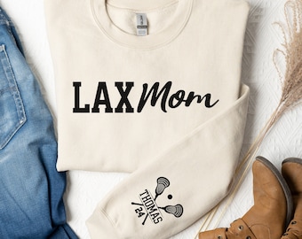 Custom Lacrosse Mom Sweatshirt Personalized Sleeve LAX Mom Crewneck Kids Names Lacrosse Mom Sweater Personalized Lacrosse Gift Team Mom Gift