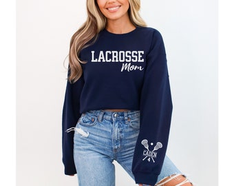 Personalized Lacrosse Mom Sweatshirt Custom Sleeve Print Lacrosse Mom Crewneck with Kids Name Custom LAX Mom Sweatshirt Custom Lacrosse Gift