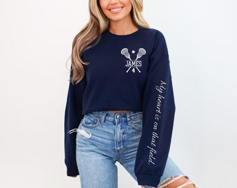 Personalized Lacrosse Mom Sweatshirt Custom Name LAX Mom Crewneck for Lacrosse Mama Sweater Sleeve Print Lacrosse Mom Custom Game Day Shirt