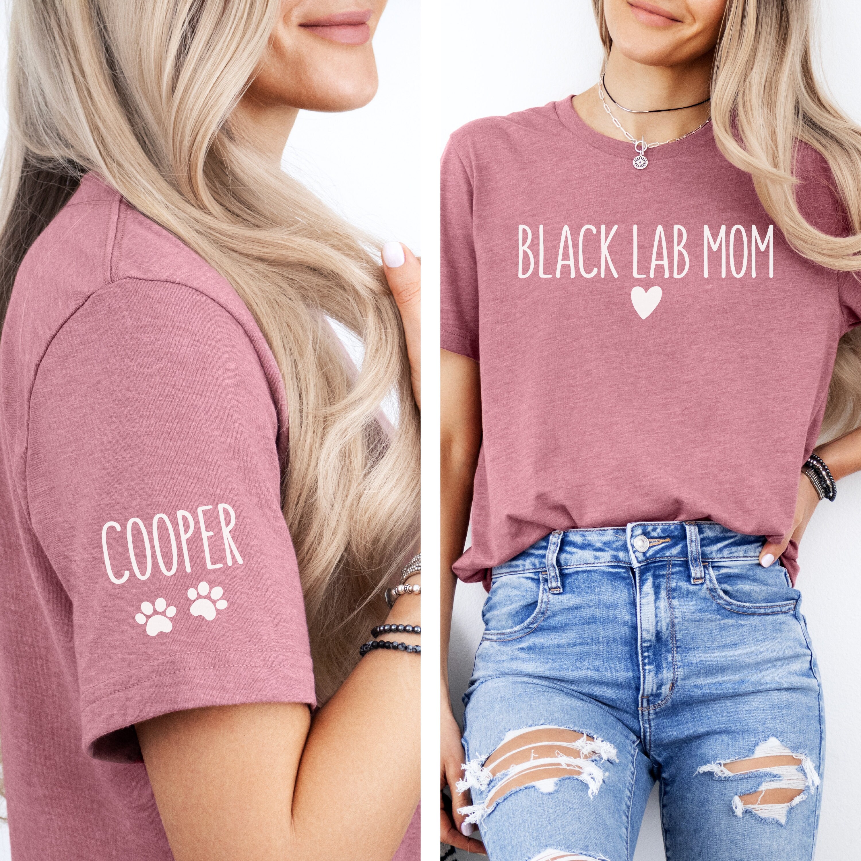 Custom Black Lab Mom Shirt With Name on Sleeve Print Lab Mom T-shirt ...
