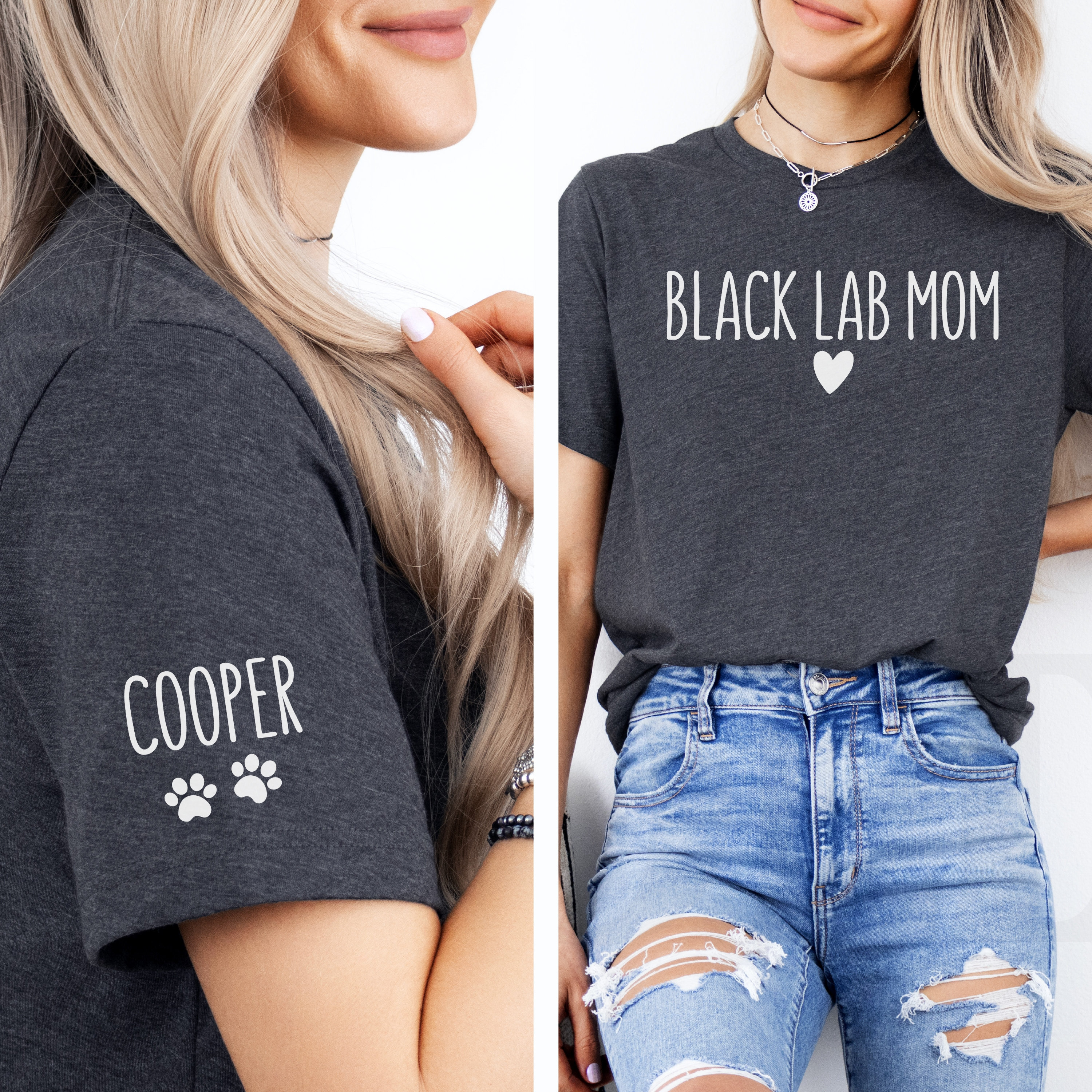 Custom Black Lab Mom Shirt With Name on Sleeve Print Lab Mom T-shirt ...