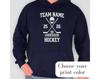 Custom Hockey Hoodie Personalized Hockey Sweatshirt Ice Hockey Gift For Hockey Player Gift Hockey Mom Gift Hockey Dad Hockey Tournament Swag
