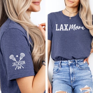 Personalized Lacrosse Mom Shirt Custom Name LAX Mom T-Shirt Kids Name Lacrosse Mom TShirt Personalized Lacrosse Team Mom Game Day Tee Gift