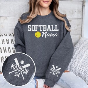 Custom Softball Nana Sweatshirt Sleeve Print Personalized Softball Nana Hoodie Softball Nana Crewneck Cute Softball Nana Game Day Sweatshirt