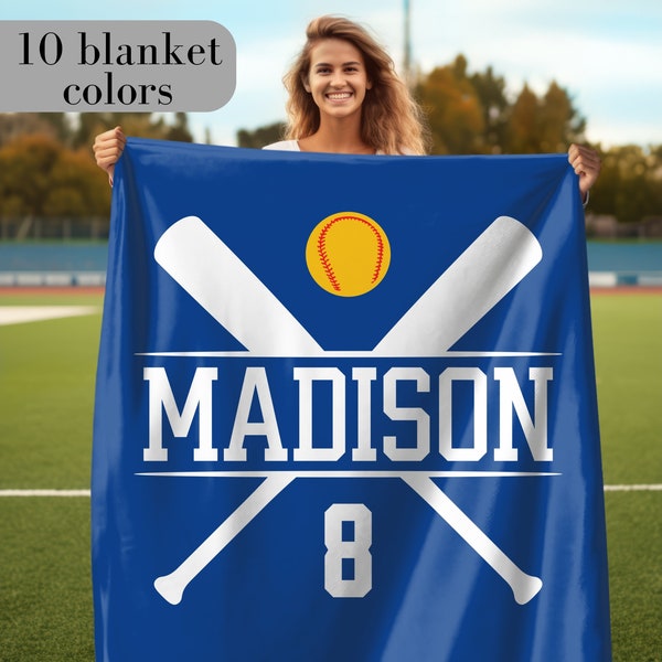 Custom Softball Blanket Personalized Name Softball Senior Gift for Softball Team Gift Personalized Softball Gift Custom Softball Gift Girls