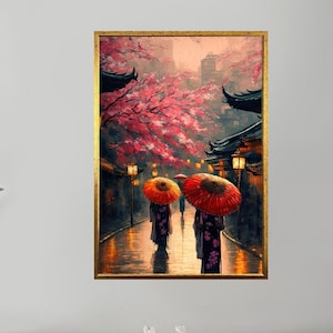 Arte de parede de mulher, arte de parede de mulher chinesa abstrata, impressão em tela étnica, pronta para pendurar, decoração de sala de estar, presente para casa
