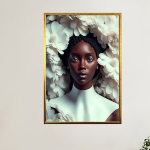 African Woman Canvas Print, Ready to Hang Wall Art, Black Woman Artwork, Floral Head, Gift for Her