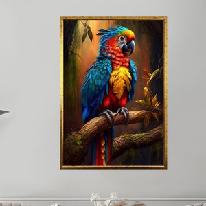 parrot canvas wall art, exotic bird canvas print art, jungle bird ready to hang canvas wall decor, parrot portrait canvas print art