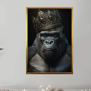 Surrealist design gorilla in suit canvas print wall print, original design table, wall art canvas , ready to hang canvas print,
