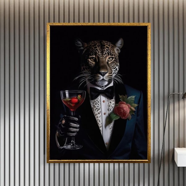 Wall art with lion man in suit, lion smoking cigar canvas print, wall art home decoration, ready to hang decoration, modern home decor
