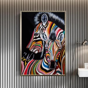 Impressão em tela de zebra com grafite colorido, arte de parede em tela de zebra, decoração de parede em zebra, impressão em tela de zebra, impressão em tela pronta para pendurar