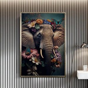 Elephant Canvas Wall Art, Elephant Portrait Canvas Print Wall Decor, Animals Wall Art, Framed Canvas, Decor for Gift, Abstract Elephant Art