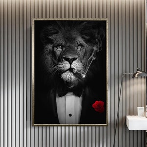 Photo & Art Print Lion in smoke on dark background