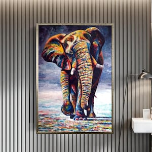Elephant Canvas Wall Art, Elephant Portrait Canvas Print Wall Decor, Animals Wall Art, Framed Canvas, Decor for Gift, Abstract Elephant Art