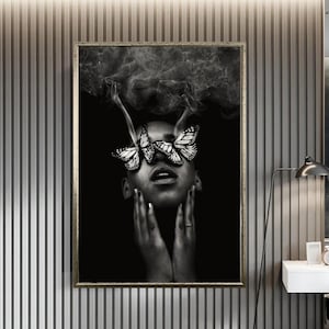 Butterfly woman canvas, portrait of woman with turquoise butterfly face, artistic woman painting, woman canvas print