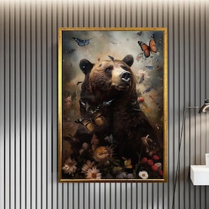 bear canvas wall art,Bear Art Prints,Bear and Nature Paintings Wall Art Decor,Original Artworks,Wild animals Art